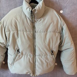 Sage Green Cropped Puffer Jacket Minimal Aesthetic Size S